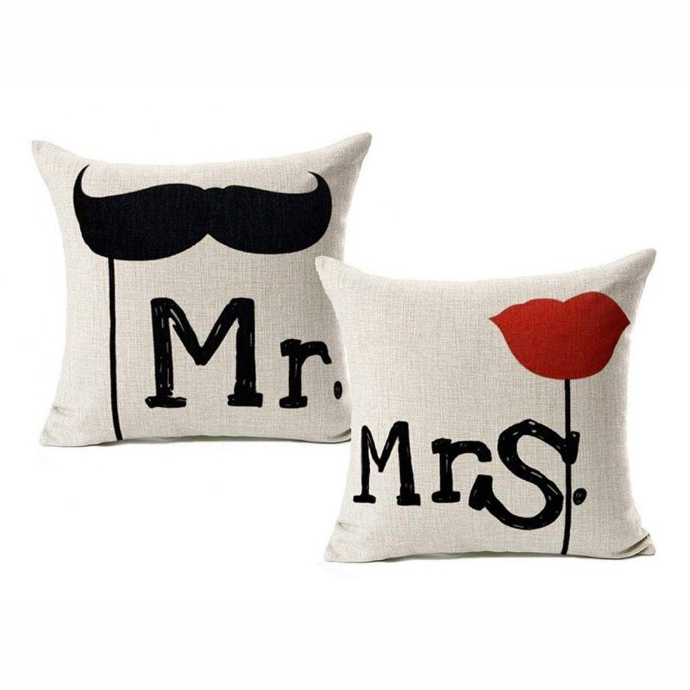 New 2 Mr Mrs Pillow Covers Moustache Wed Valentine Wedding Bride Groom
